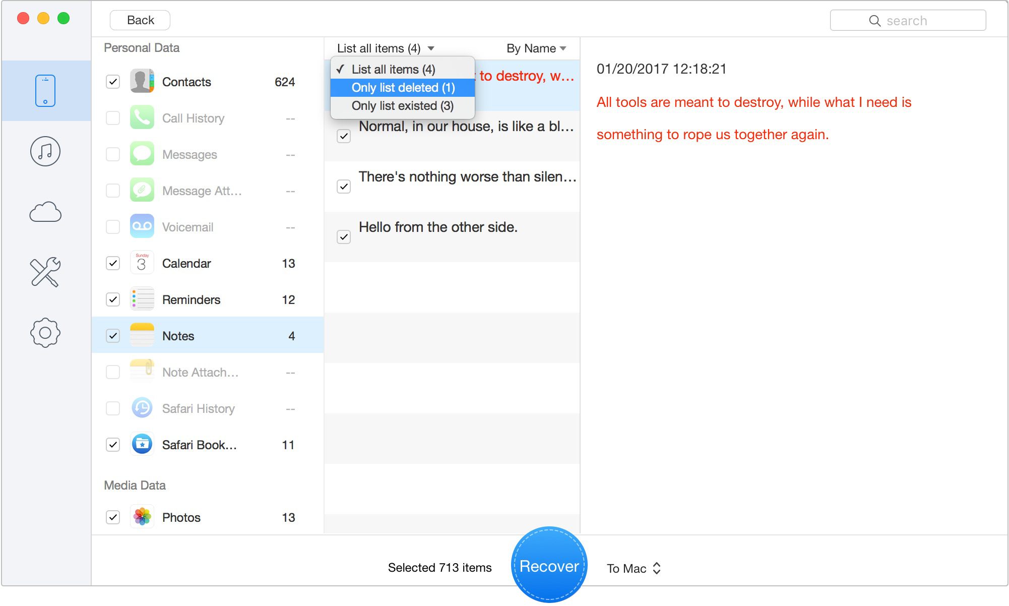 Интерфейс программы Primo iPhone Data Recovery