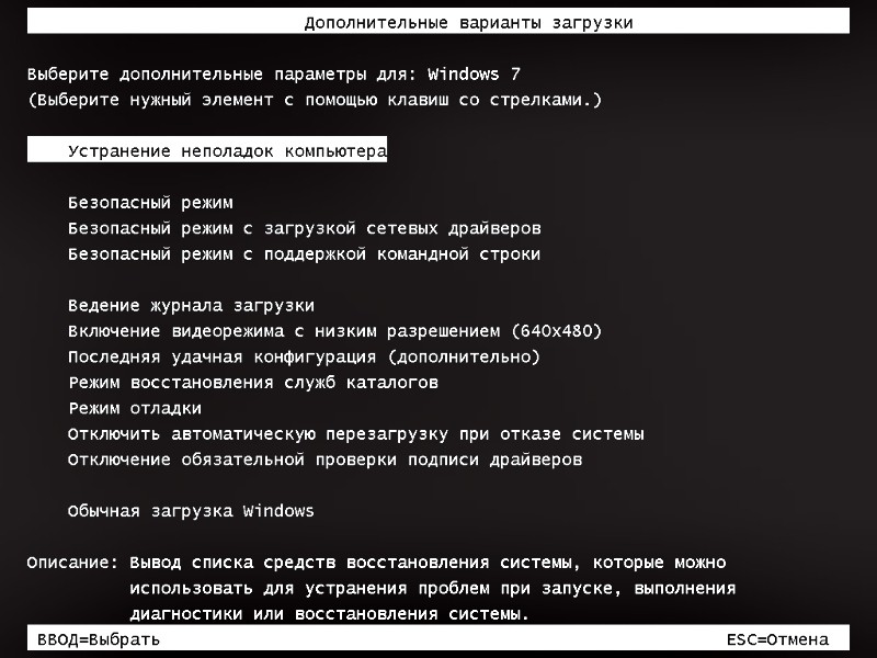 Дополнительных вариантов загрузки системы