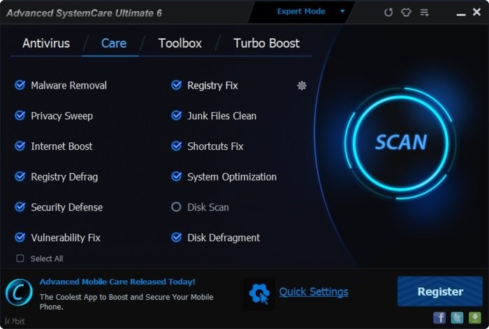 Интерфейс программы Advanced SystemCare