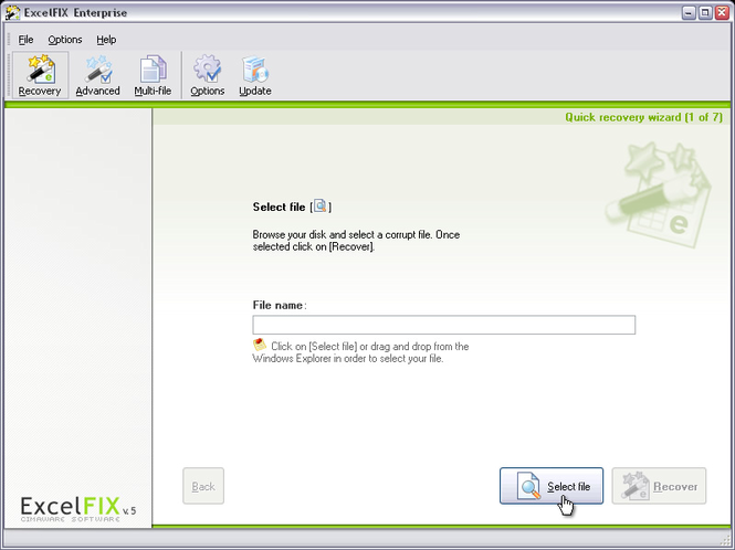 Интерфейс программы ExcelFIX