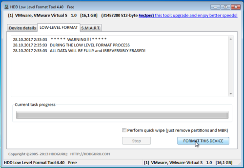 Интерфейс HDD LLF Low Level Format Tool