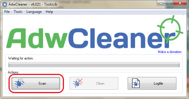 Интерфейс утилиты AdwCleaner